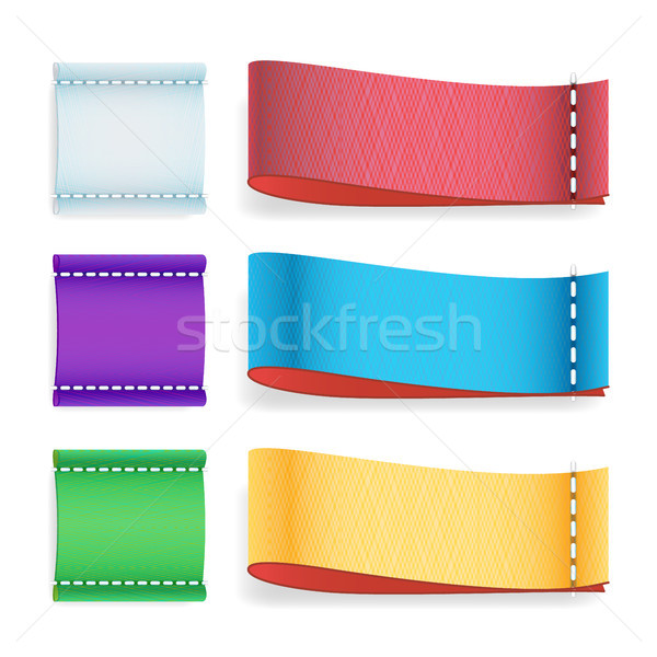 Color Label Fabric Blank Vector. Realistic Set Bright Blank Fabric Cloth Labels Or Badges With Stitc Stock photo © pikepicture