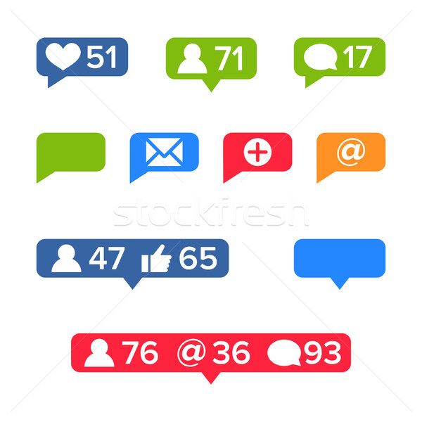 Notifications Icons Template Vector. Social network app symbols of heart like, new message bubble, f Stock photo © pikepicture