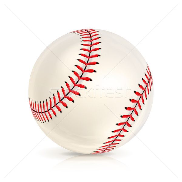 Stock photo: Baseball Leather Ball Close-up Isolated On White. Realistic Baseball Icon. Vector Illustration