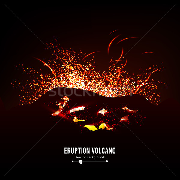 Eruption Volcano Vector. Thunderstorm Sparks. Big And Heavy Explosion From The Mountain. Spewing Glo Stock photo © pikepicture