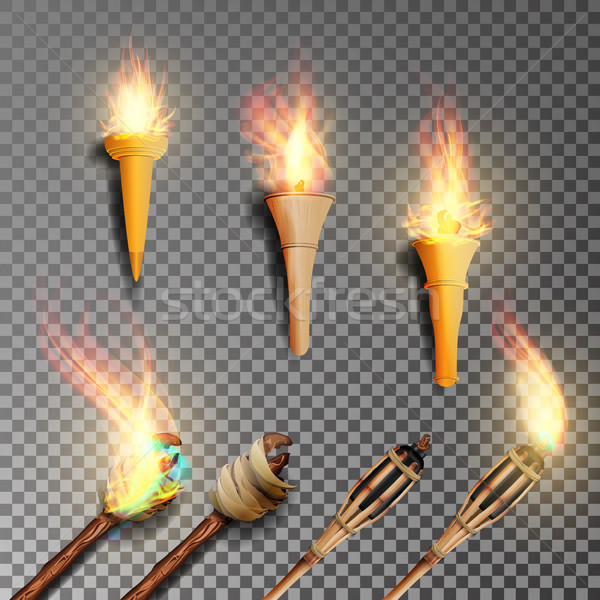 Torch With Flame. Realistic Fire. Realistic Fire Torch Isolated On Transparent Background. Vector Il Stock photo © pikepicture
