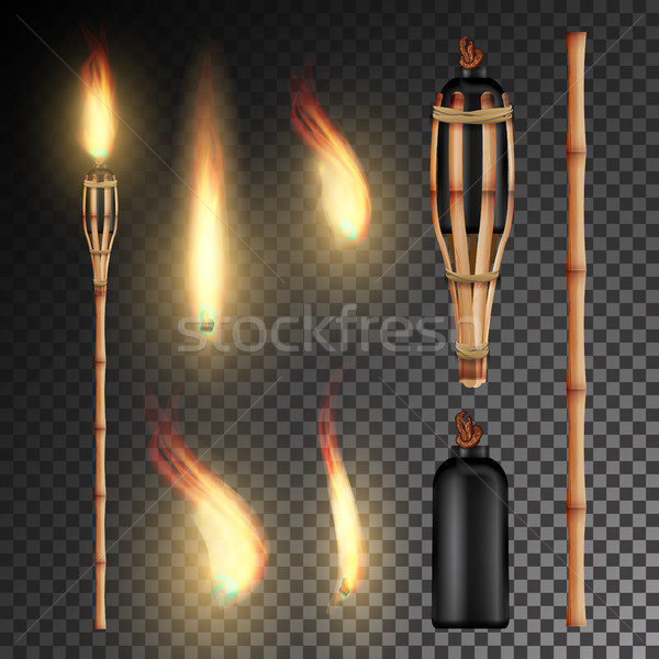 Burning Beach Bamboo Torch. Burning In The Dark Transparent Background Realistic Torch With Flame. V Stock photo © pikepicture