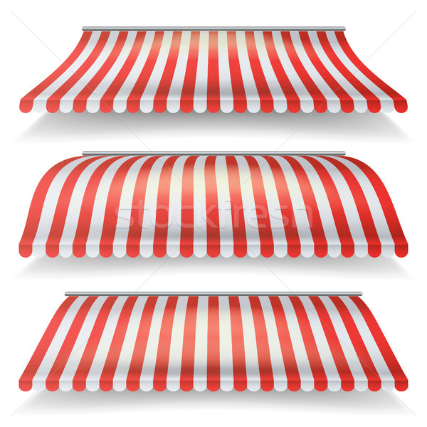 Classic Red And White Awning Vector Set. Realistic Store Awning Isolated On White Background Illustr Stock photo © pikepicture