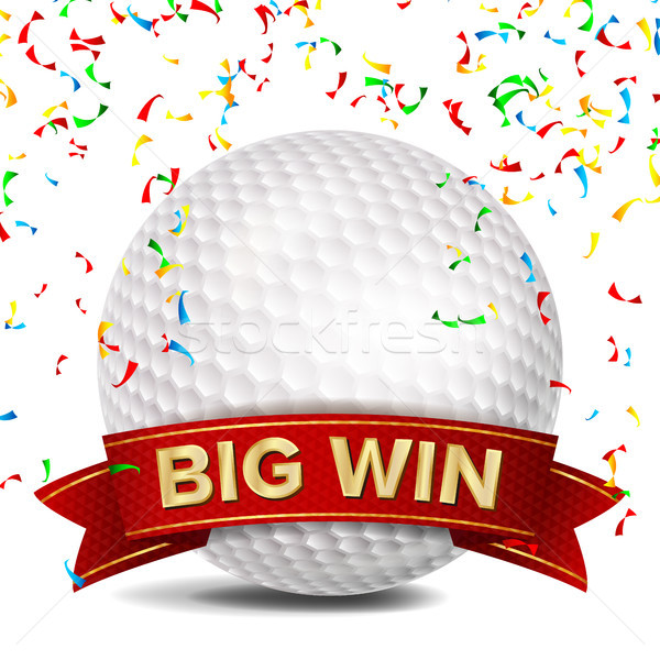 Golf Award Vector. Red Ribbon. Big Sport Game Win Banner Background. White Ball. Confetti Falling. R Stock photo © pikepicture