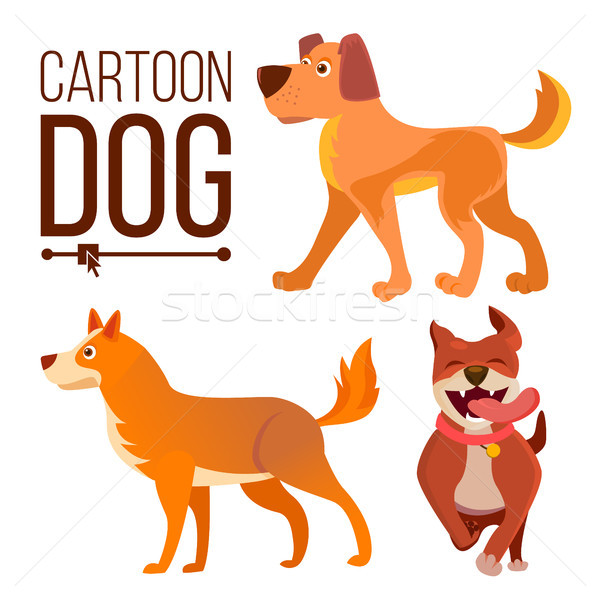 Cartoon Dog Set Vector. Funny Puppy Beasts. Happy Pet. Flat Isolated Illustration Stock photo © pikepicture