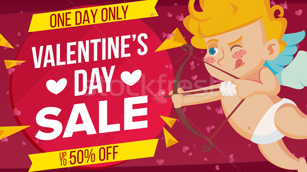 Valentine s Day Sale Banner Vector. Happy Cupid, Amour. Template Design For February 14 Banner, Broc Stock photo © pikepicture
