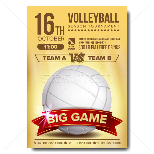 Volleyball Poster Vector. Volleyball Ball. Sand Beach. Design For Sport Bar Promotion. Vertical Voll Stock photo © pikepicture