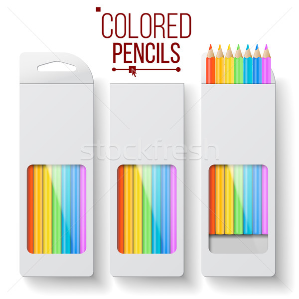 Colored Pencils Packaging Vector. Wooden Pencil Paper Box Top View. Branding Design Template. Isolat Stock photo © pikepicture