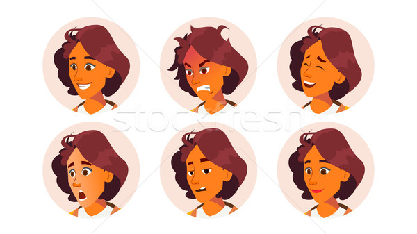 Avatar Woman Vector. Facial Emotions. Icon Placeholder. Face Silhouette. Various Expression. Office  Stock photo © pikepicture