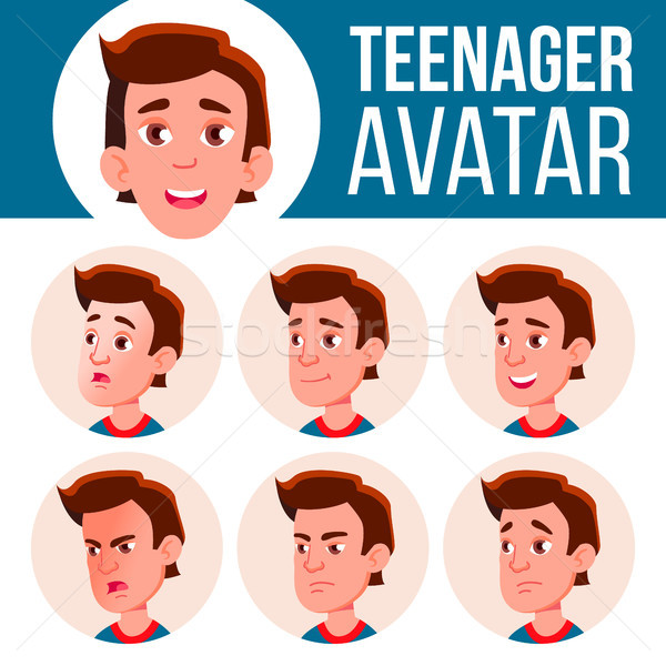 Teen Junge Avatar Set Vektor Gesicht Stock foto © pikepicture