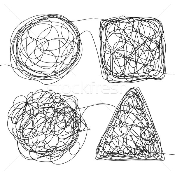 Tangle Scrawl Sketch Set Vector. Doodle Drawing Drawing Triangle, Square, Circle. Solving Problems.  Stock photo © pikepicture