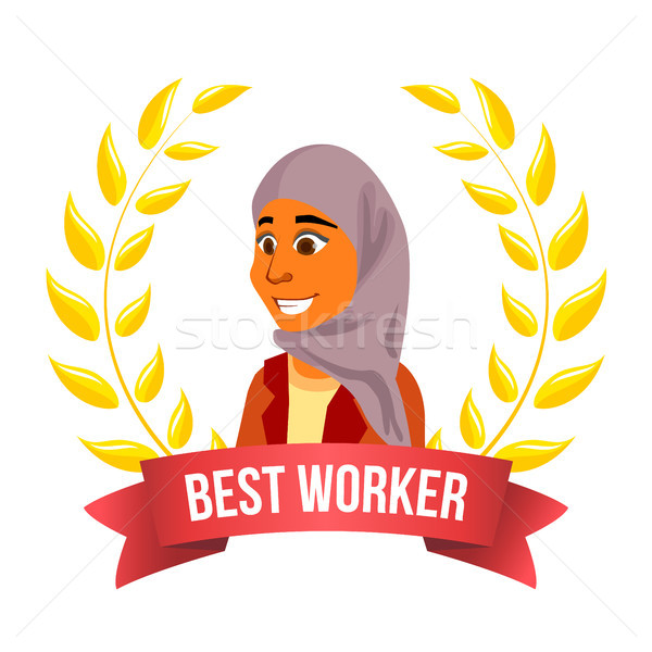 Best Worker Employee Vector. Arab Woman. Manager. Winning Trophy. Award Gold Wreath. Success Busines Stock photo © pikepicture