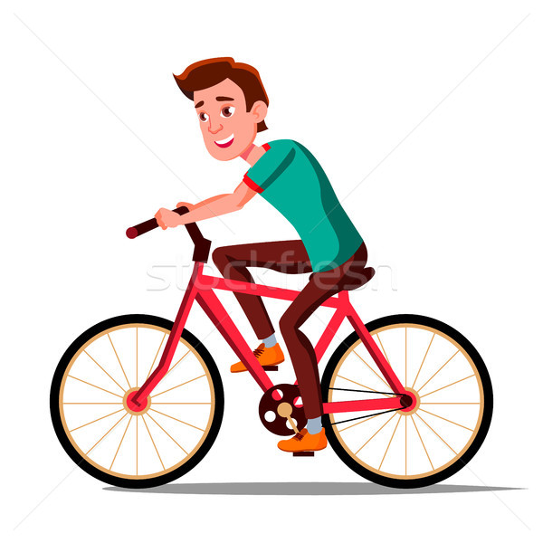 Teen Boy Riding On Bicycle Vector. Healthy Lifestyle. Bikes. Outdoor Sport Activity. Isolated Illust Stock photo © pikepicture