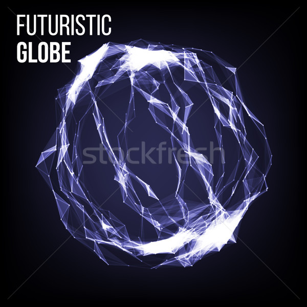Stock photo: Flying Debris. 3D Vector Illustration. Science And Technology Background. Futuristic Earth Globe. 3d