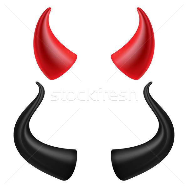 Devils Horns Vector. Realistic Red And Black Devil Horns Set. Isolated On White Illustration. Stock photo © pikepicture