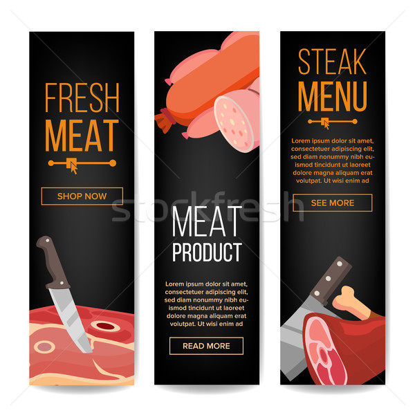 ストックフォト: 肉 · 製品 · 垂直 · 宣伝広告 · バナー · ベクトル