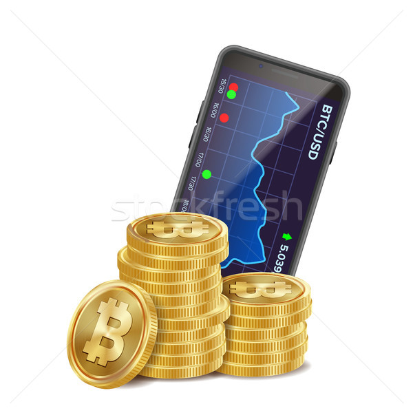 ストックフォト: Bitcoinの · 取引 · グラフ · ベクトル · 3D · コイン