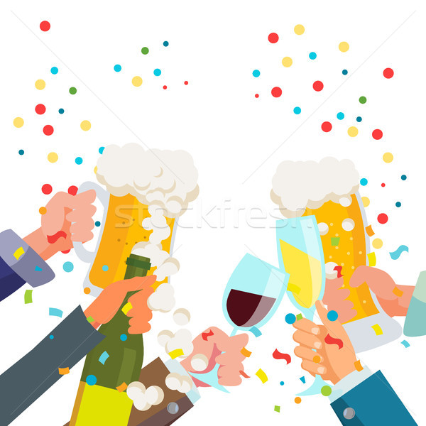 Drink Party Poster Vector. Chin-Chin. Victory Celebration Concept. Clinking Glasses With Alcohol. Is Stock photo © pikepicture