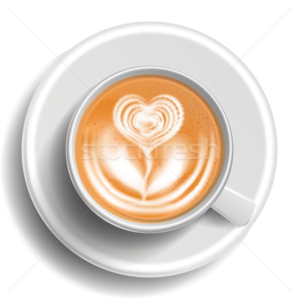 Coffee Art Cup Vector. Top View. Hot Cappuccino Coffee. Milk, Espresso. Fast Food Cup Beverage. Whit Stock photo © pikepicture