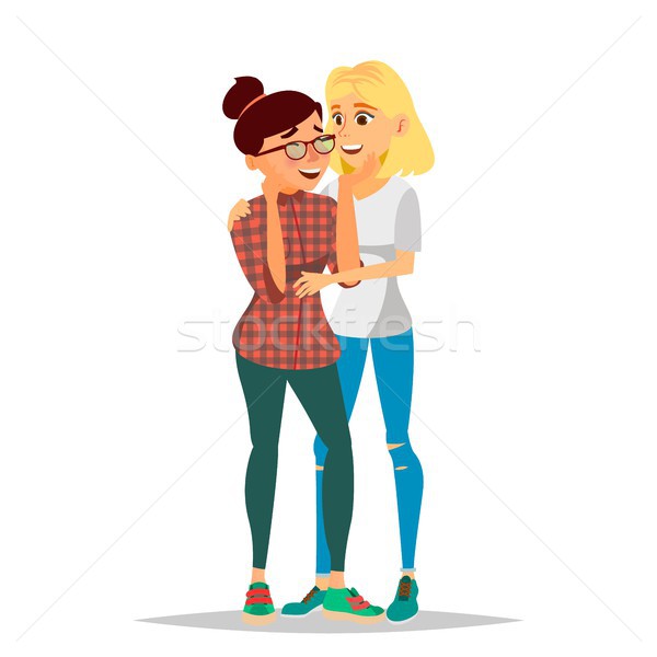 Lesbian Female Couple Vector. Romantic Homosexual Relationship. LGBT. LGBTQ. Isolated Flat Cartoon C Stock photo © pikepicture