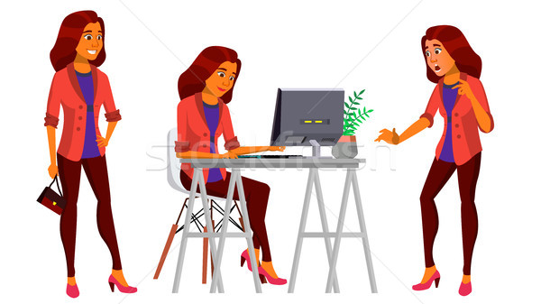 Office Worker Vector. Woman. Professional Officer, Clerk. Adult Business Female. Arab, Saudi Lady Fa Stock photo © pikepicture