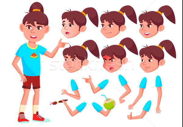 Girl, Child, Kid, Teen Vector. Beautiful. Youth, Caucasian. Face Emotions, Various Gestures. Animati Stock photo © pikepicture