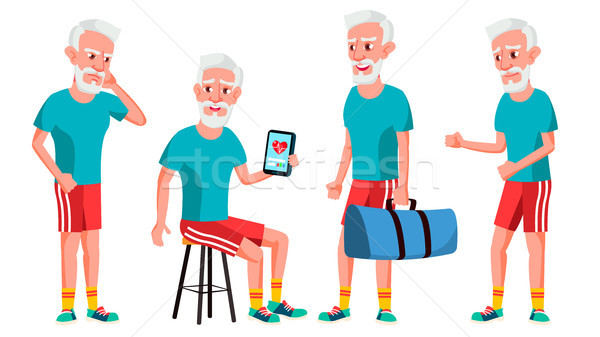 Old Man Poses Set Vector. Elderly People. Senior Person. Aged. Sport, Fitness. Cute Retiree. Activit Stock photo © pikepicture