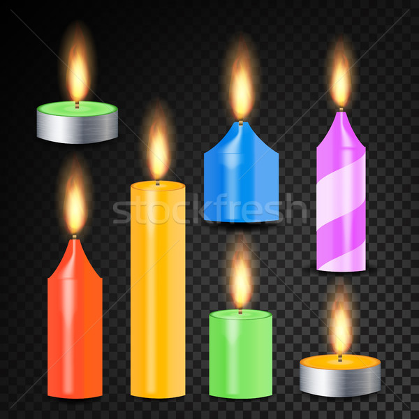 Burning 3D Realistic Dinner Candles Vector Stock photo © pikepicture