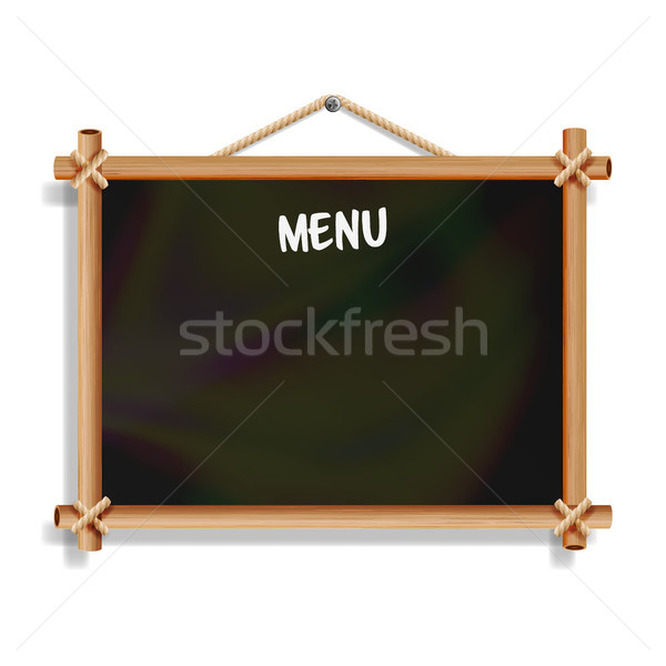 Cafe Menu Board. Isolated On White Background. Realistic Empty Black Chalkboard With Wooden Frame Ha Stock photo © pikepicture