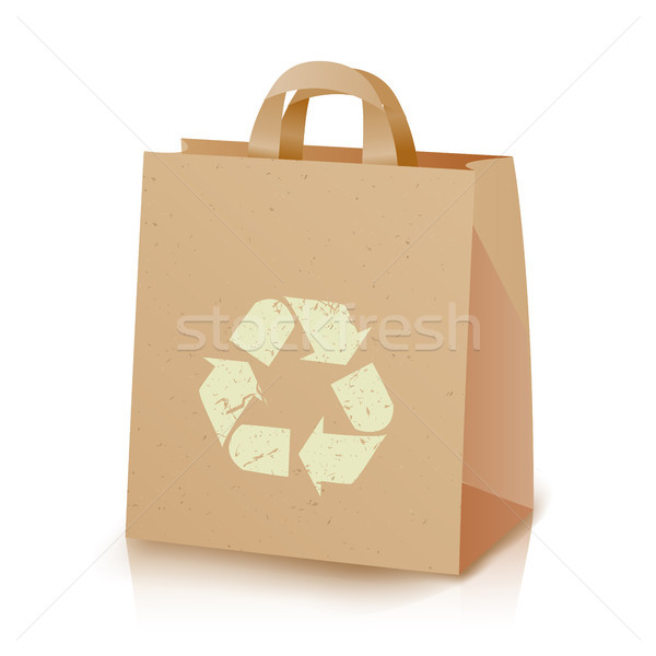 Recycling Bag Vector. Brown Paper Lunch Kraft Bag With Recycling Symbol. Ecologic Craft Package. Iso Stock photo © pikepicture