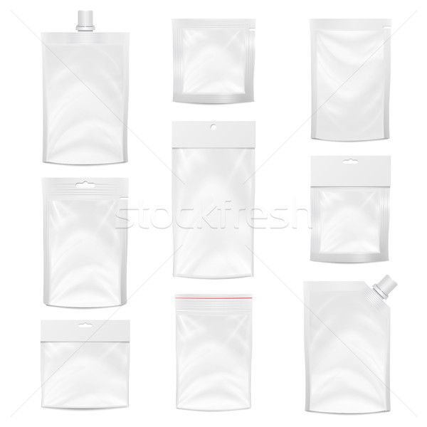 Plastic Pocket Vector Blank. Packing Design. Realistic Mock Up Template Of White Plastic Pocket Bag. Stock photo © pikepicture