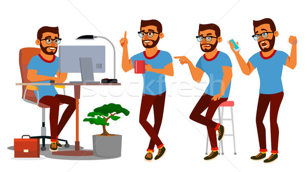 Business Man Character Vector. Working Hindu Male. IT Startup Business Company. Environment Process. Stock photo © pikepicture