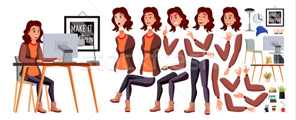 Office Worker Vector. Woman. Happy Clerk, Servant, Employee. Business Human. Face Emotions, Various  Stock photo © pikepicture