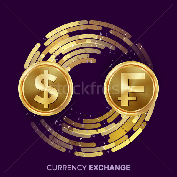 Money Currency Exchange Vector. Dollar, Franc. Golden Coins With Digital Stream. Conversion Commerci Stock photo © pikepicture