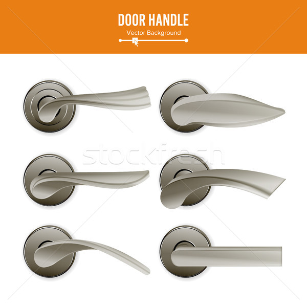 Door Handle Vector. Set Realistic Classic Element Isolated On White Background. Metal Dark Door Hand Stock photo © pikepicture