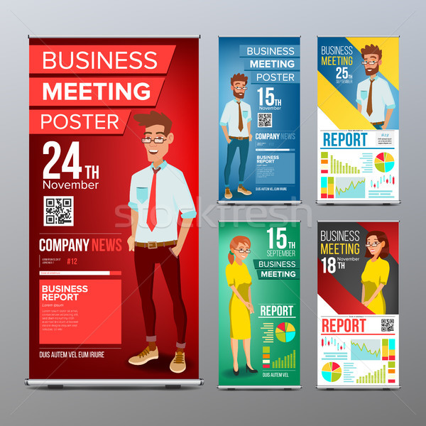 Roll Up Display Set Vector. Vertical Poster Template Layout. Businessman And Business Woman. Tech, S Stock photo © pikepicture