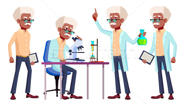 Old Man Poses Set Vector. Black. Afro American. Elderly People. Senior Person. Aged. Active Grandpar Stock photo © pikepicture