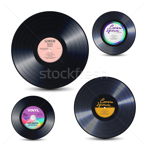 Vinyl Record Set Isolated On White. Realistic Disc Mock Up. Rerto Template. Vector Illustration Stock photo © pikepicture