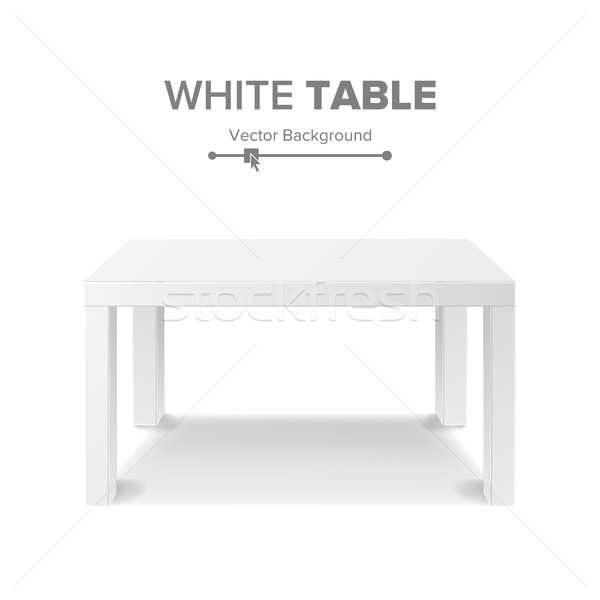 Fehér · asztal · vektor · 3d · áll · sablon vektorgrafika ...