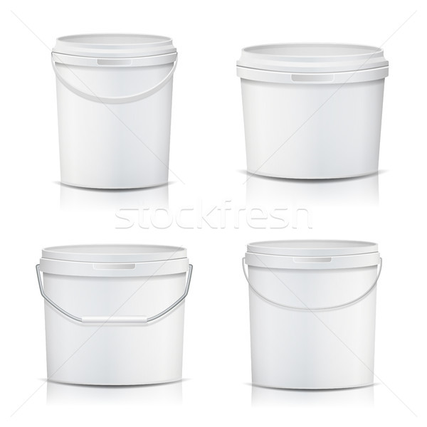 Stock photo: 3D Bucket Set Vector. Realistic. Mock Up Plastic Container. Illustration