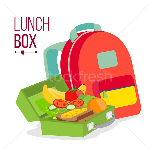 Lunch Box And Bag Vector. Healthy School Lunch Food For Kids, Student. Isolated Flat Cartoon Illustr Stock photo © pikepicture