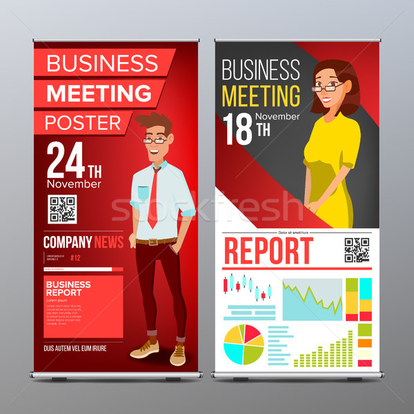 Roll Up Stand Vector. Vertical Flag Blank Design. Businessman And Business Woman. For Business Confe Stock photo © pikepicture