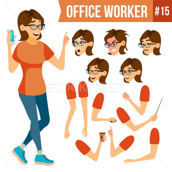 Office Worker Vector.Woman. Successful Officer, Clerk, Servant. Adult Business Woman. Face Emotions, Stock photo © pikepicture