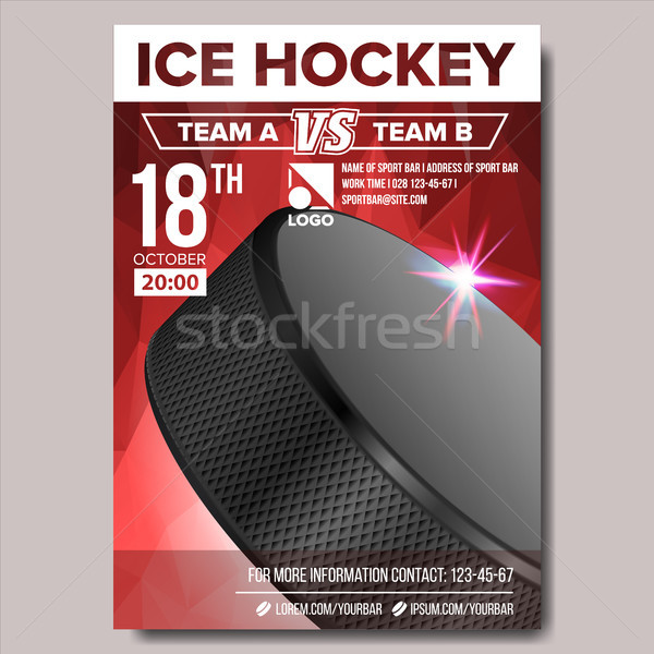 Stock photo: Ice Hockey Poster Vector. Sport Event Announcement. Vertical Banner Advertising. Professional League