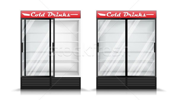 Refrigerator Realistic Vector. Modern vertical Fridge. Front Panel. Two Glass Sliding Doors. Isolate Stock photo © pikepicture