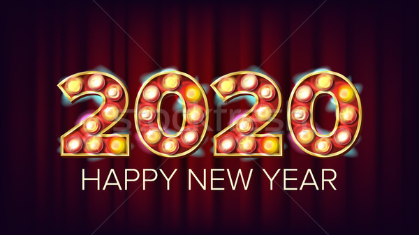 2020 Happy New Year Vector. Marquee Light Background Decoration. Greeting Card Design. 2020 Light Si Stock photo © pikepicture