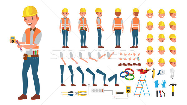 Electrician Vector. Animated Character Creation Set. Electronic Tools And Equipment. Full Length, Fr Stock photo © pikepicture