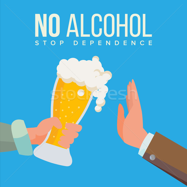 No Alcohol Vector. Hand Offers To Drink Holding A Beer Glass. Stop Slcohol. Gesture Rejection. Isola Stock photo © pikepicture