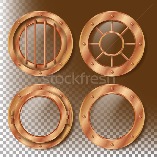 Brass Porthole Vector. Round Metal Window With Rivets. Bathyscaphe Ship Frame Design Element. For La Stock photo © pikepicture