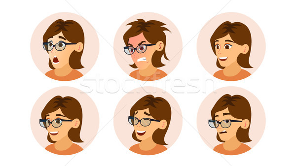 Business Woman Avatar Vector. Woman Face, Emotions Set. Clerk Girl. Female Creative Default Avatar P Stock photo © pikepicture